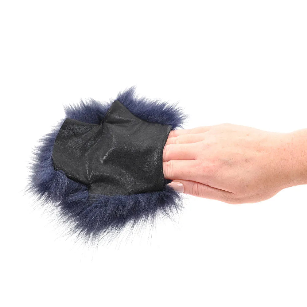 Sex & Mischief Cougar Spiked Sensory Glove - Navy  Furry Glove with Metal Spikes