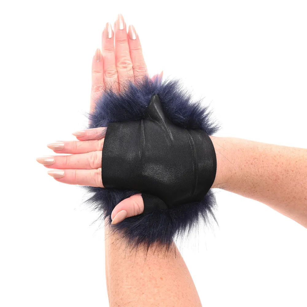 Sex & Mischief Cougar Spiked Sensory Glove - Navy  Furry Glove with Metal Spikes