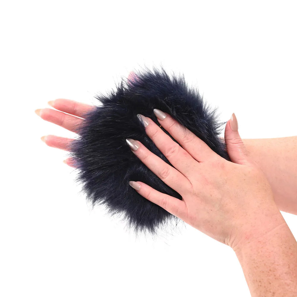 Sex & Mischief Cougar Spiked Sensory Glove - Navy  Furry Glove with Metal Spikes