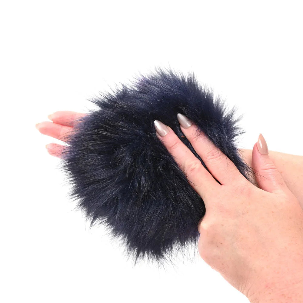 Sex & Mischief Cougar Spiked Sensory Glove - Navy  Furry Glove with Metal Spikes