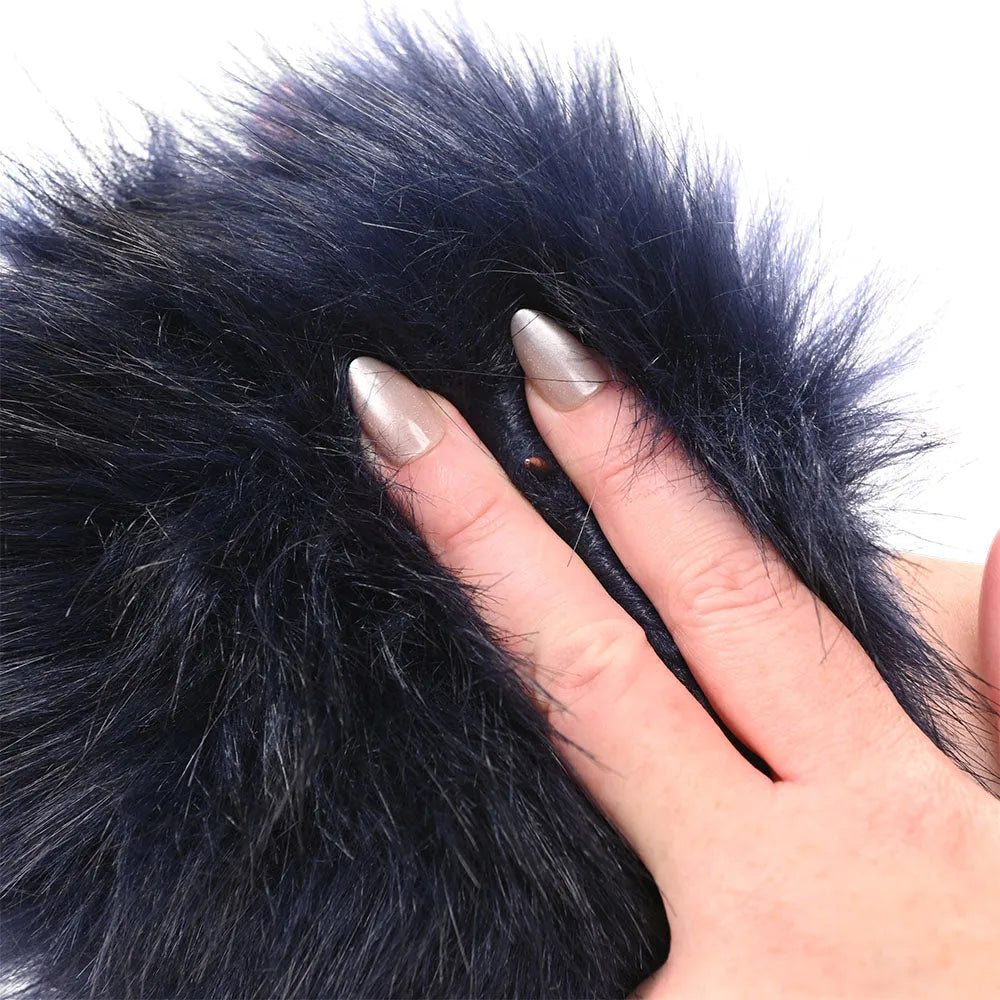 Sex & Mischief Cougar Spiked Sensory Glove - Navy  Furry Glove with Metal Spikes