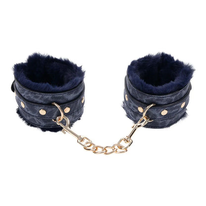 Sex & Mischief Cougar Fur Handcuffs - Navy /Gold Furry Restraints