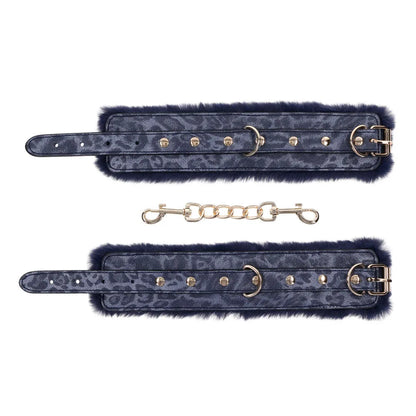 Sex & Mischief Cougar Fur Handcuffs - Navy /Gold Furry Restraints