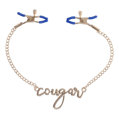 Sex & Mischief Cougar Nipple Clamps - Gold Nipple Clamps with 33 cm Chain