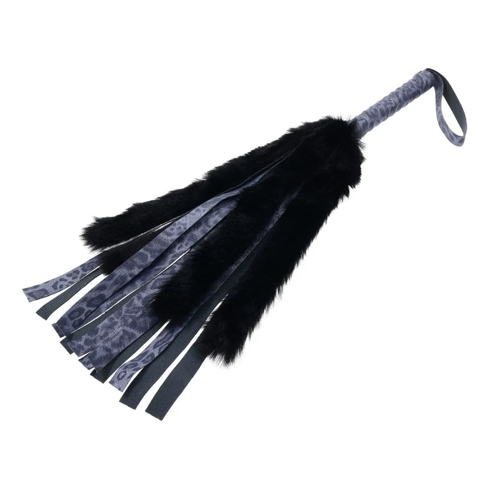 Sex & Mischief Cougar Faux Fur Flogger - Navy /Black Furry Flogger Whip