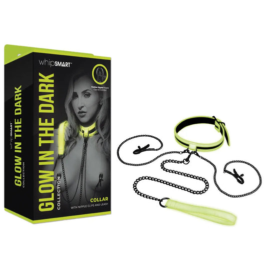 WhipSmart Glow In The Dark Collar with Nipple Clips & Leash - Take A Peek