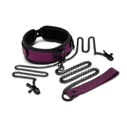 WhipSmart Dragons Lair Collar, Leash & Nipple Clips Set - /Black Restraints