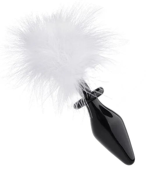 White Fluffer Bunny Tail Glass Anal Plug - Take A Peek