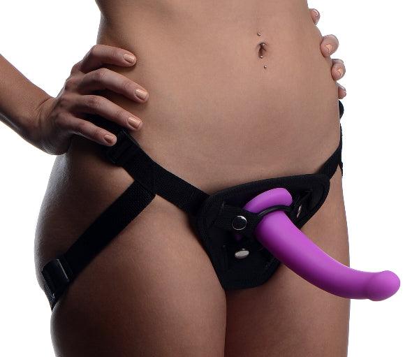 Navigator Silicone G-Spot Dildo with Harness - Take A Peek