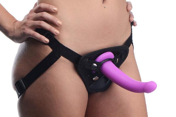 Navigator Silicone G-Spot Dildo with Harness - Take A Peek