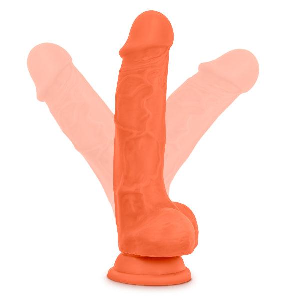 Neo Elite 7.5in Silicone Dual Density Cock with Balls Neon Orange - Take A Peek