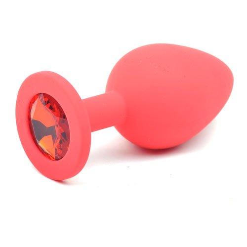 Red Silicone Anal Plug Medium w/ Red Diamond - Take A Peek