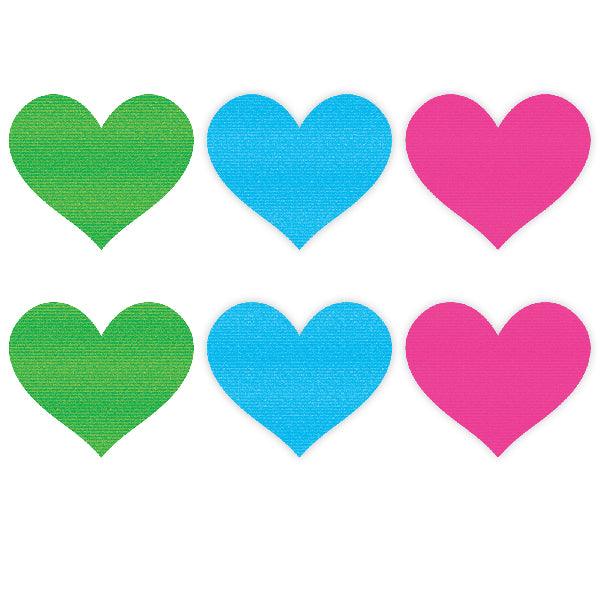 Neon Heart Pasties 3 Pk Green/Blue/Pink - Take A Peek