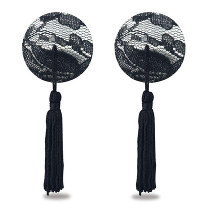 Reusable Black Lace Round Tassel Nipple Pasties - Take A Peek