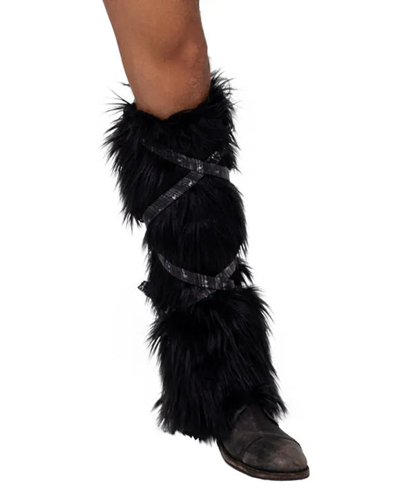 6170 - Pair of Black Faux Fur Leg Warmers - Take A Peek