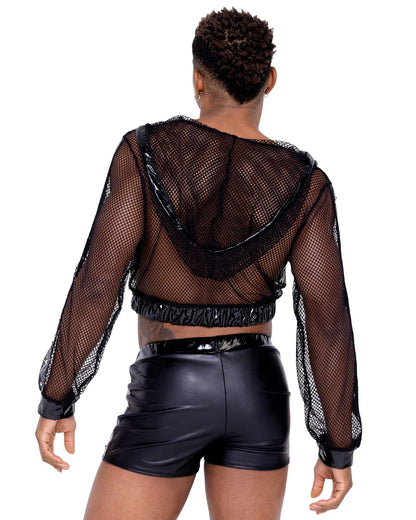 6328 - Cropped Fishnet Hoodie - Take A Peek