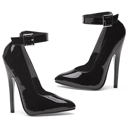 Fetish Pump w Ankle Strap Black 6in - Take A Peek