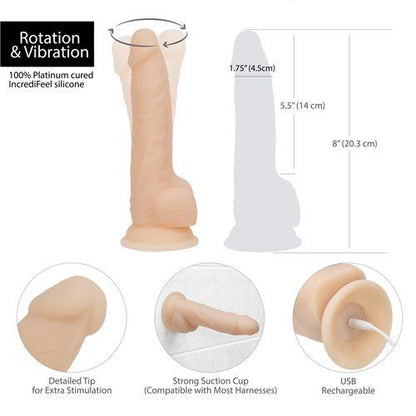 Rotating 8in Vibrating Dildo w Remote Vanilla - Take A Peek