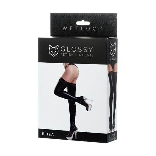 Glossy Wetlook Stockings w Lace Insert Eliza - Take A Peek