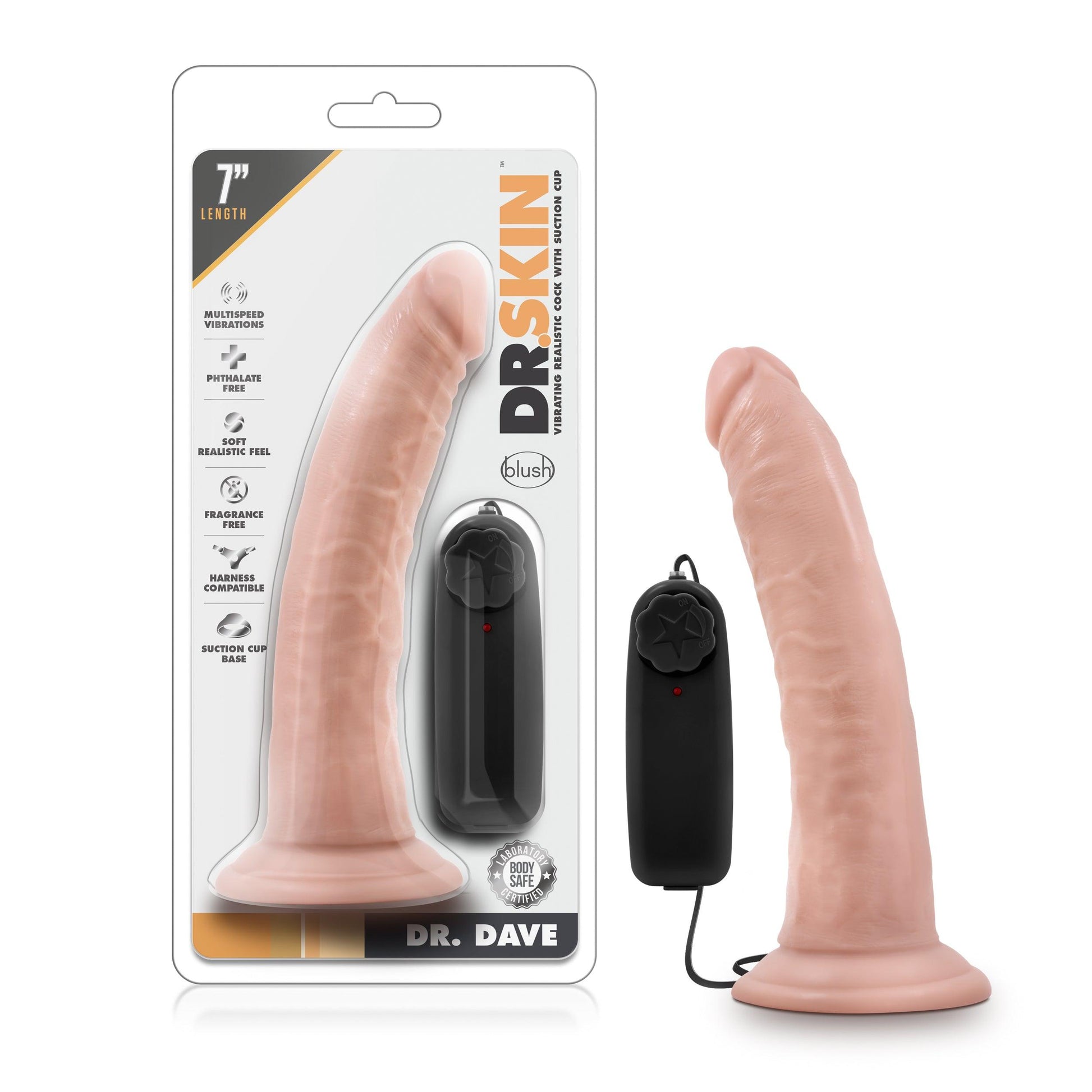 Dr Skin Dr Dave 7in Vibrating Cock with Suction Cup Vanilla - Take A Peek