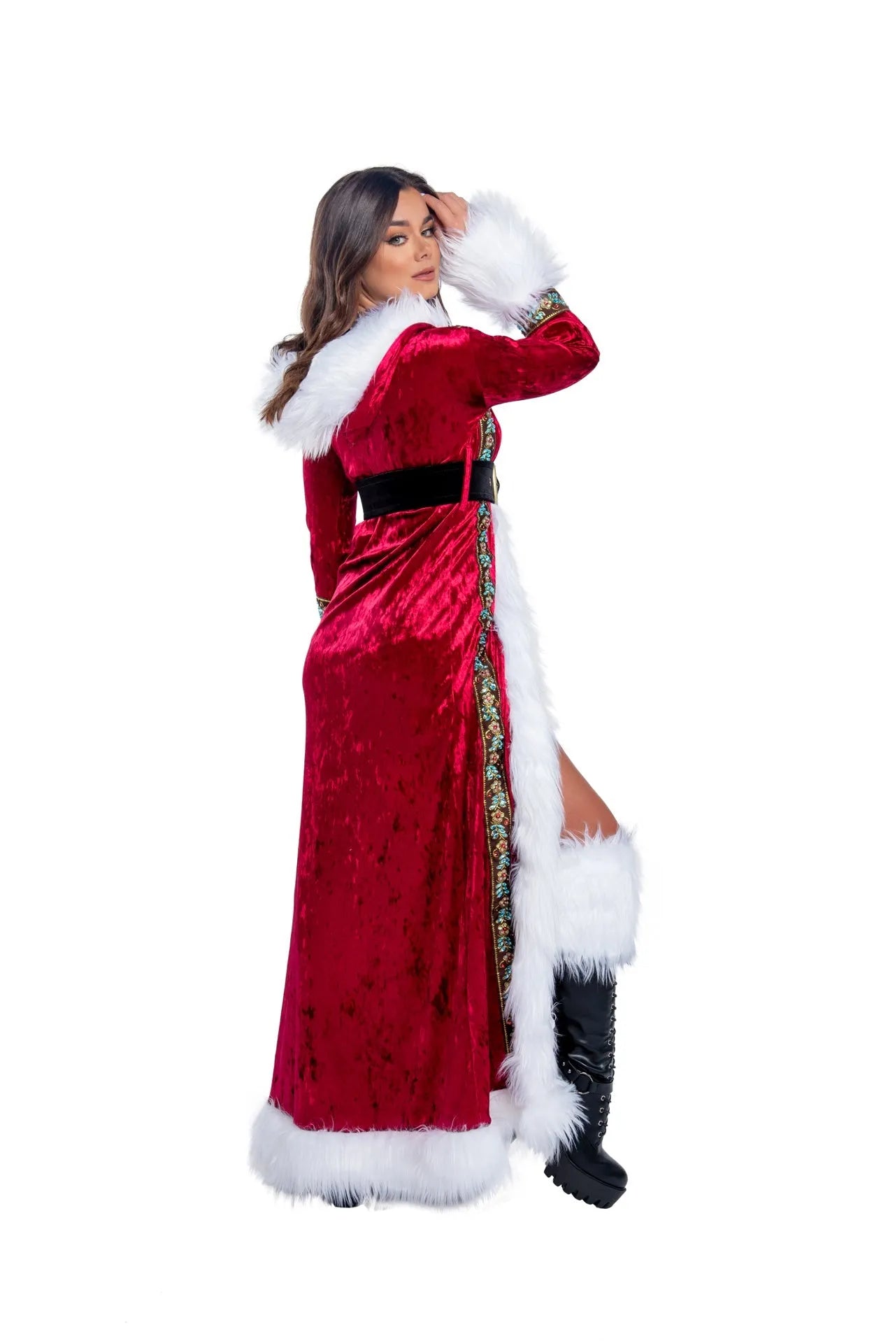 CH298 - Fur Trimmed Full Length Hooded Coat - Take A Peek