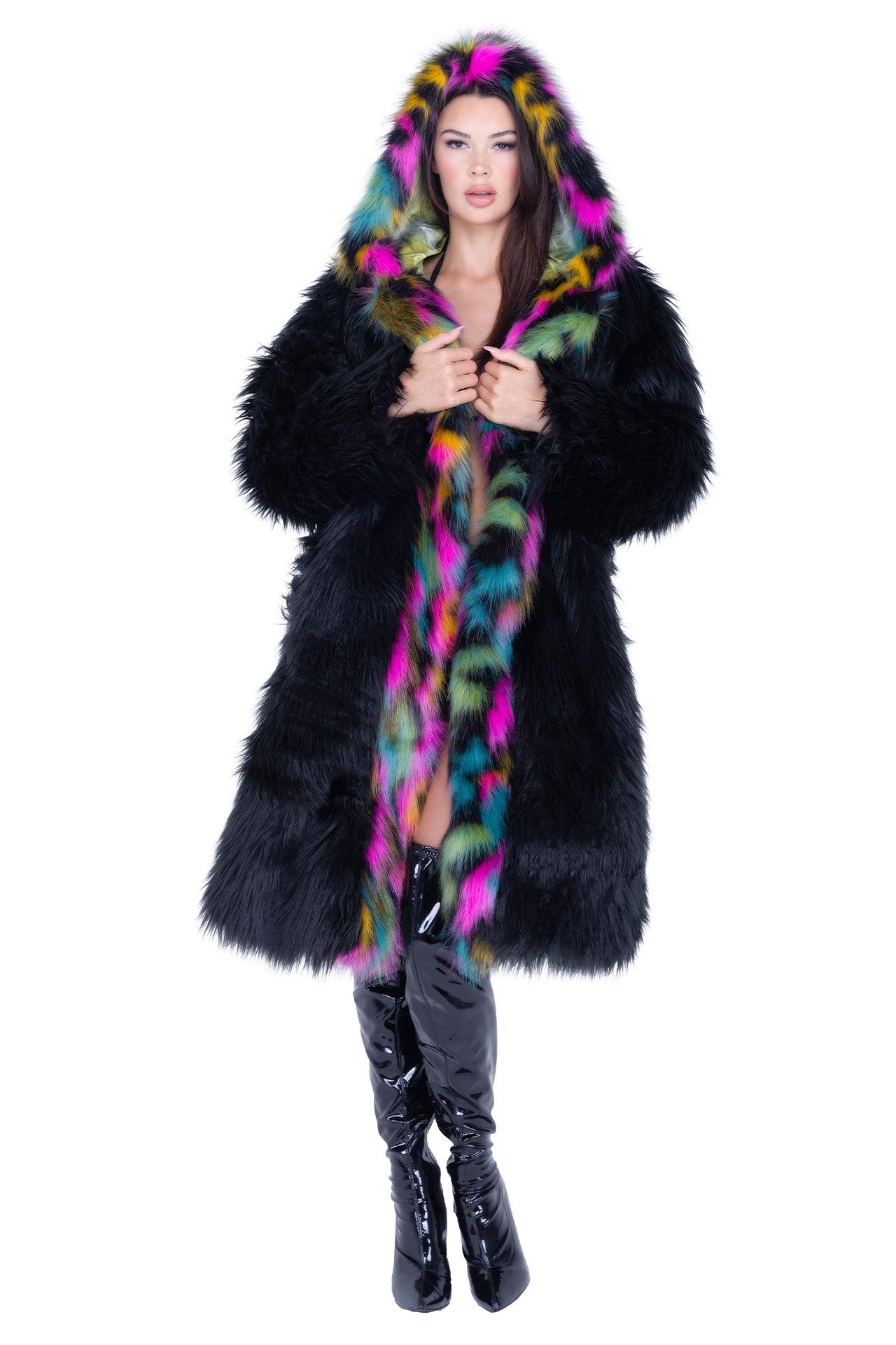 FE294 - Mid-Length Hooded Fur Coat - Take A Peek