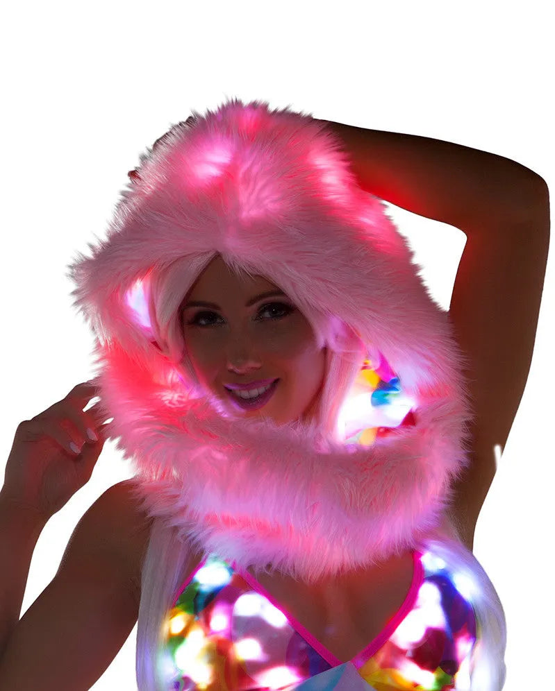 FF440 - Light-Up Faux Fur Infinity Hood with Printed Fabric Lining - Take A Peek