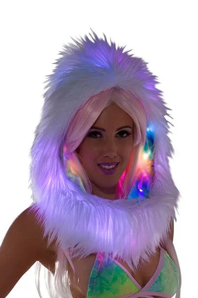 FF440 - Light-Up Faux Fur Infinity Hood with Printed Fabric Lining - Take A Peek