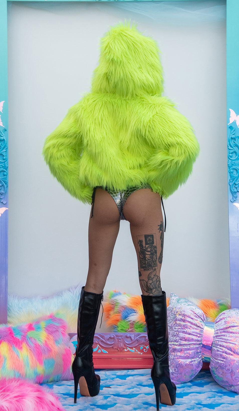 FF490 - Neon Faux Fur Cropped Hoodie - Take A Peek