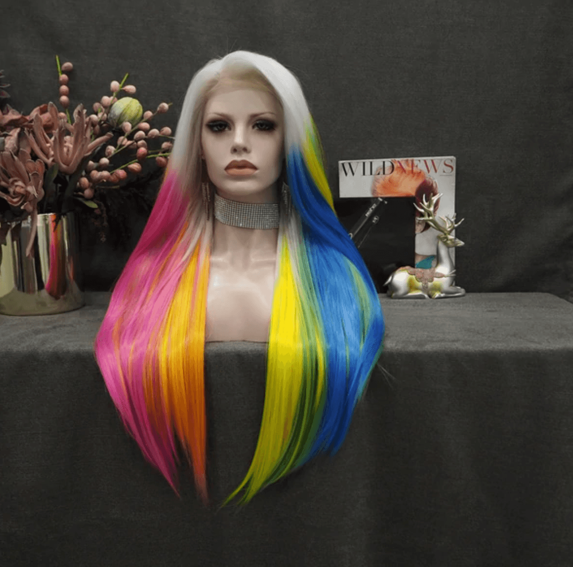 Rainbow Long Straight Wig - Take A Peek