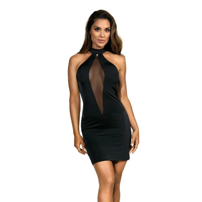 Halter Neck Mesh Dress Black - Take A Peek