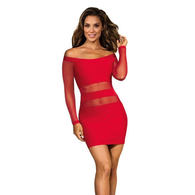 Off The Shoulder Mesh Panel Dress Red - Take A Peek