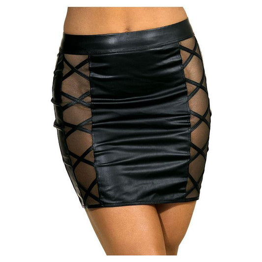 Stretch Wetlook Mesh Criss Cross Skirt Black - Take A Peek