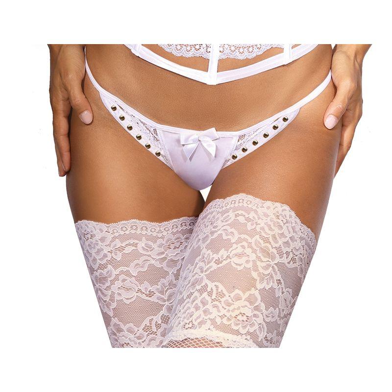 Microfiber and Lace G-String with Studs White - Take A Peek