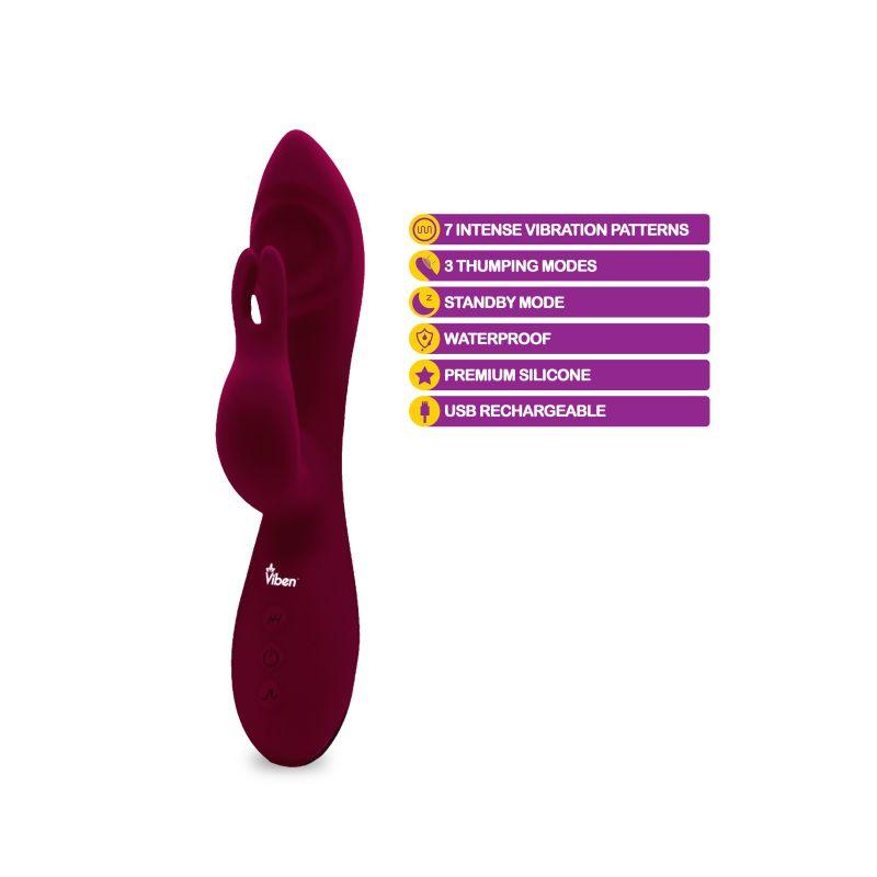 Viben Pzazz Rechargeable Thumping Rabbit Ruby - Take A Peek