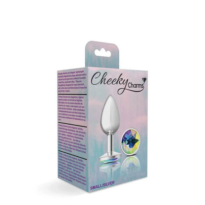 Cheeky Charms Silver Round Butt Plug w Clear Iridescent Jewel Small - Take A Peek