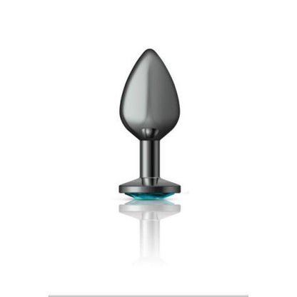 Cheeky Charms Gunmetal Round Butt Plug w Teal Jewel Medium - Take A Peek