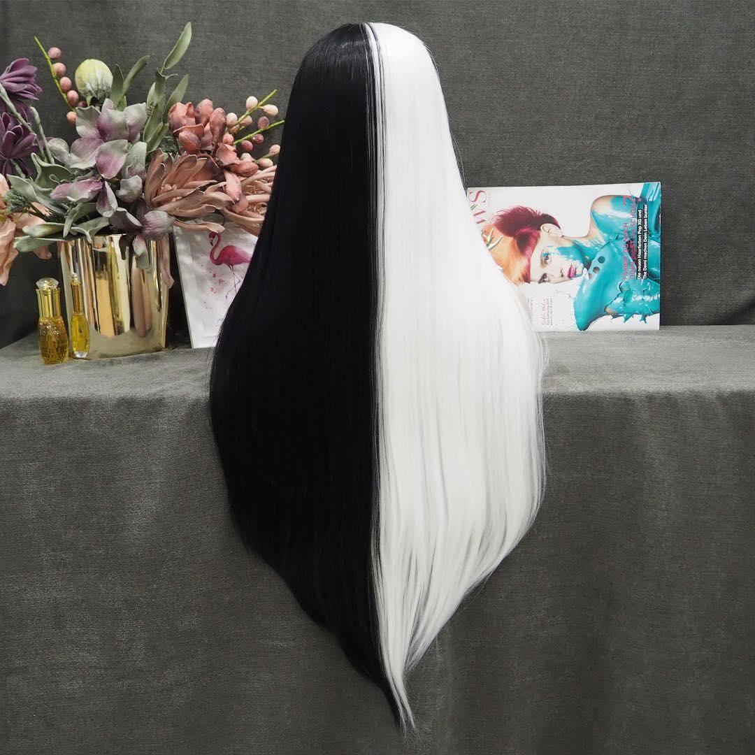 Black/White Split straight Wig - Take A Peek