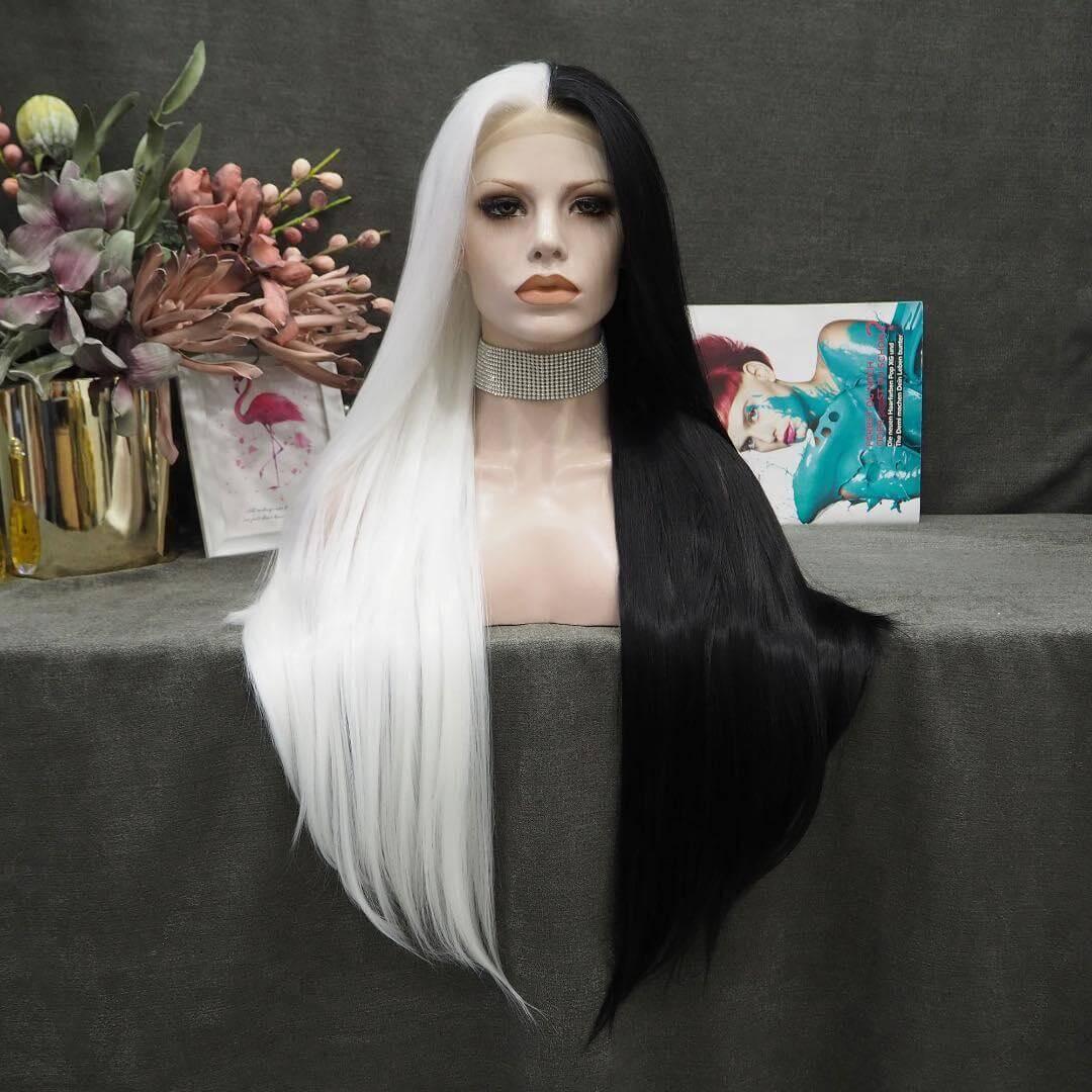 Black/White Split straight Wig - Take A Peek