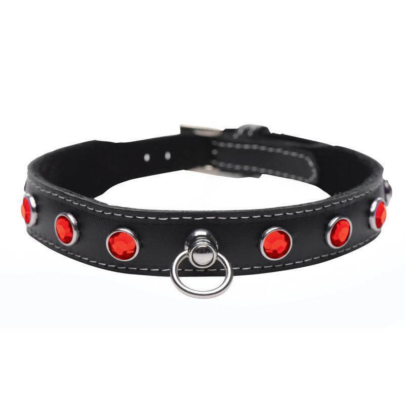 Bling Vixen Leather Choker w/ Red Rhinestones - Take A Peek