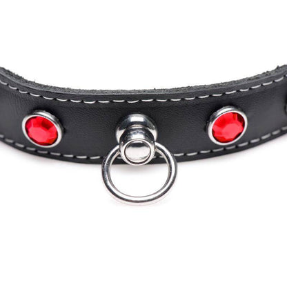 Bling Vixen Leather Choker w/ Red Rhinestones - Take A Peek