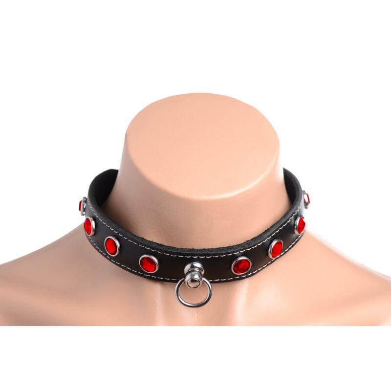 Bling Vixen Leather Choker w/ Red Rhinestones - Take A Peek